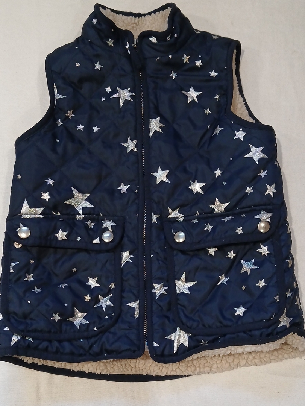 Crewcuts 6-7 Navy Quilted Star Puffer Vest with Sherpa